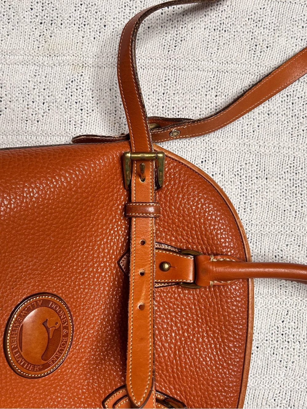 Vintage Dooney & Bourke Cognac Pebbled Leather Satchel with Crossbody Strap - Picture 6 of 8